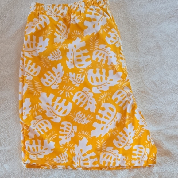Tropical Yellow & White Men's Swim Trunks 2X Surf Bright Summer Pool Vintage 80s - Picture 4 of 7